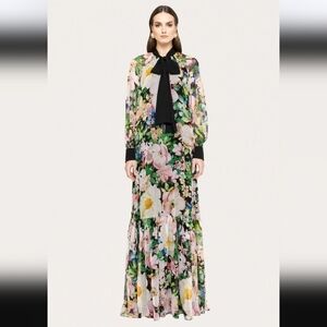 NWT Nissa Scarf-Detail Silk Maxi Dress Multicolor Floral Sz US 4 MSRP $1229
